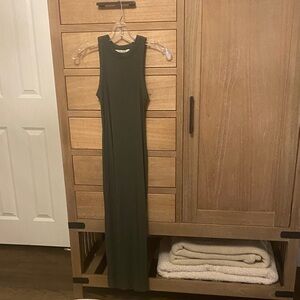 Loft Petite Sleeveless Ribbed Olive Green Maxi Dress
